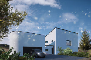 Minimalistická architektura severní strany objektu